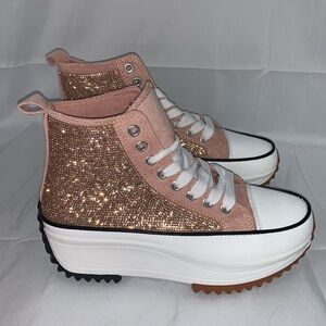 PINK RHINESTONE HIGH TOP CANVAS SNEAKERS
